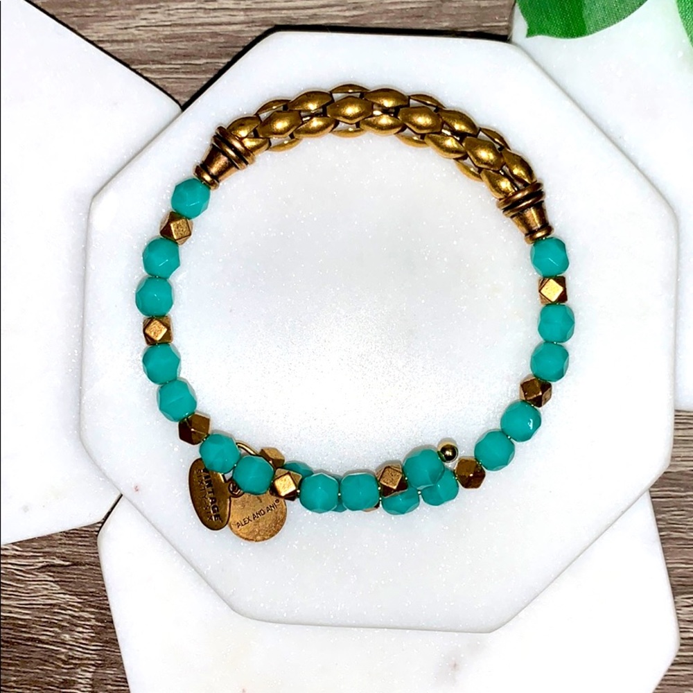 BOGO Alex & Ani Teal & Gold Marina Beaded Wrap Bangle!